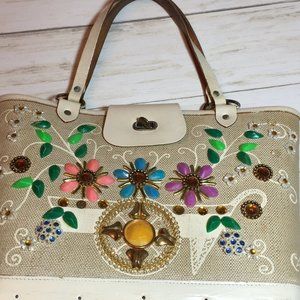 CLOSET CLOSING SALE! Vintage Enid Collins Flower Cart Wood Leather Bag Collector